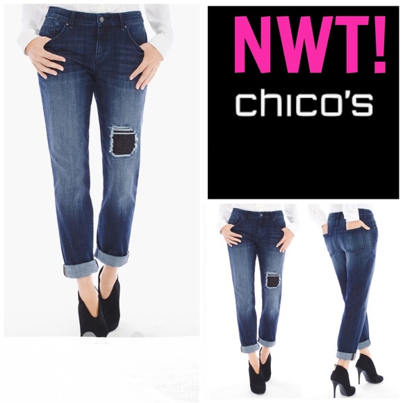 Chico's Denim - NWT! CHICO’S OLIVIA SEQUINED PATCH BOYFRIEND JEANS